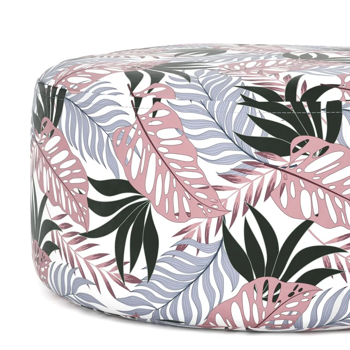 Outdoor Pouf aufblasbar PATTY Blattmuster rosa/grau