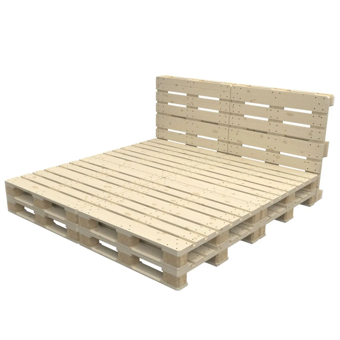 Palettenbett 200 x 200 cm mit Kopfteil