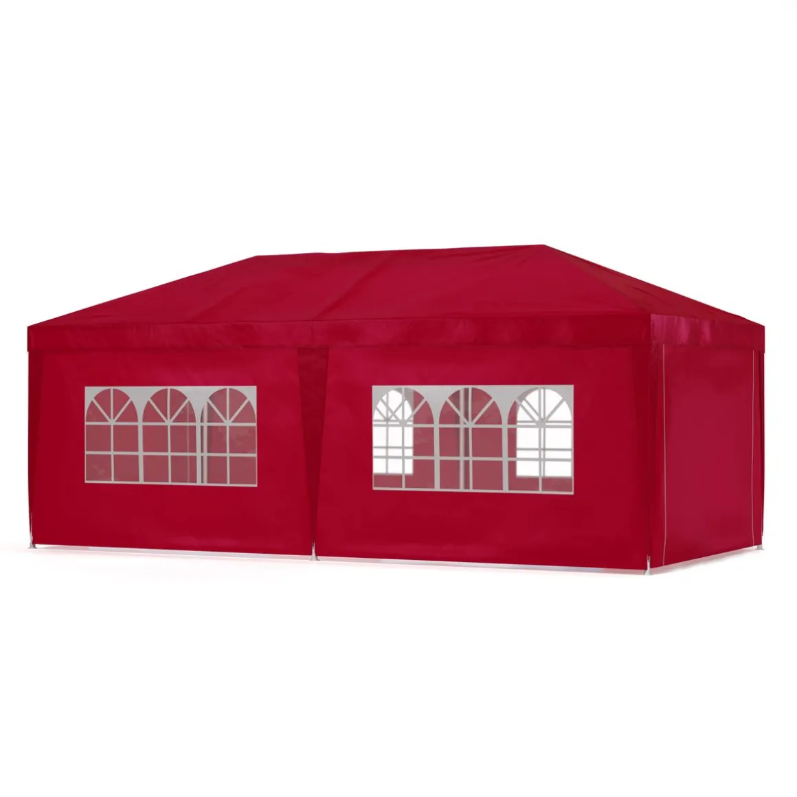 Pavillon LINU 6 x 3 m rot inkl. 6 Seitenwände