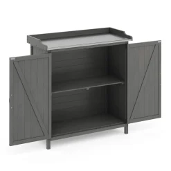 Pflanztisch mit Unterschrank Holz 92 x 96 cm grau