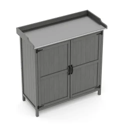 Pflanztisch mit Unterschrank Holz 92 x 96 cm grau