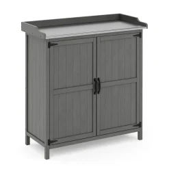 Pflanztisch mit Unterschrank Holz 92 x 96 cm grau