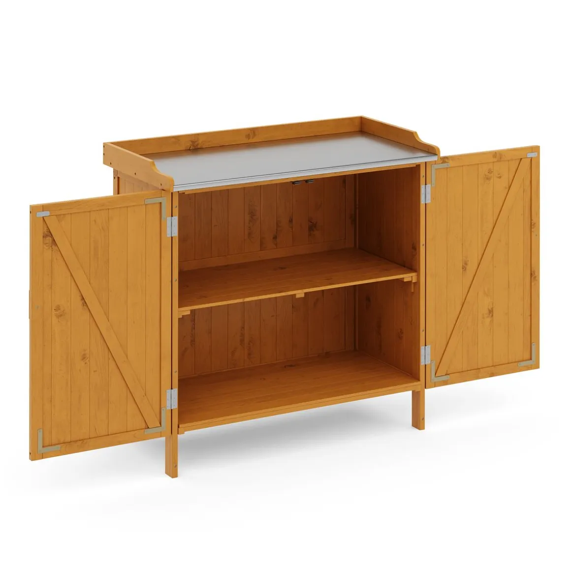 Pflanztisch mit Unterschrank Holz 98 x 95 cm natur