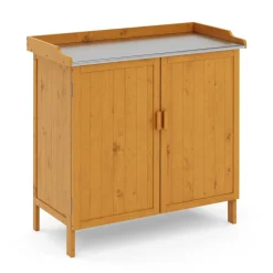 Pflanztisch mit Unterschrank Holz 98 x 95 cm natur