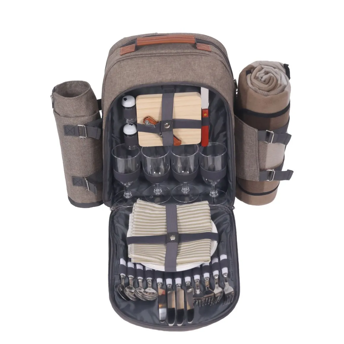 Picknick Rucksack Set für 4 Personen braun