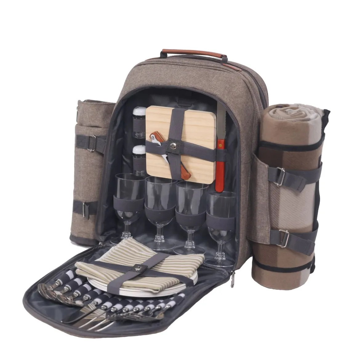 Picknick Rucksack Set für 4 Personen braun