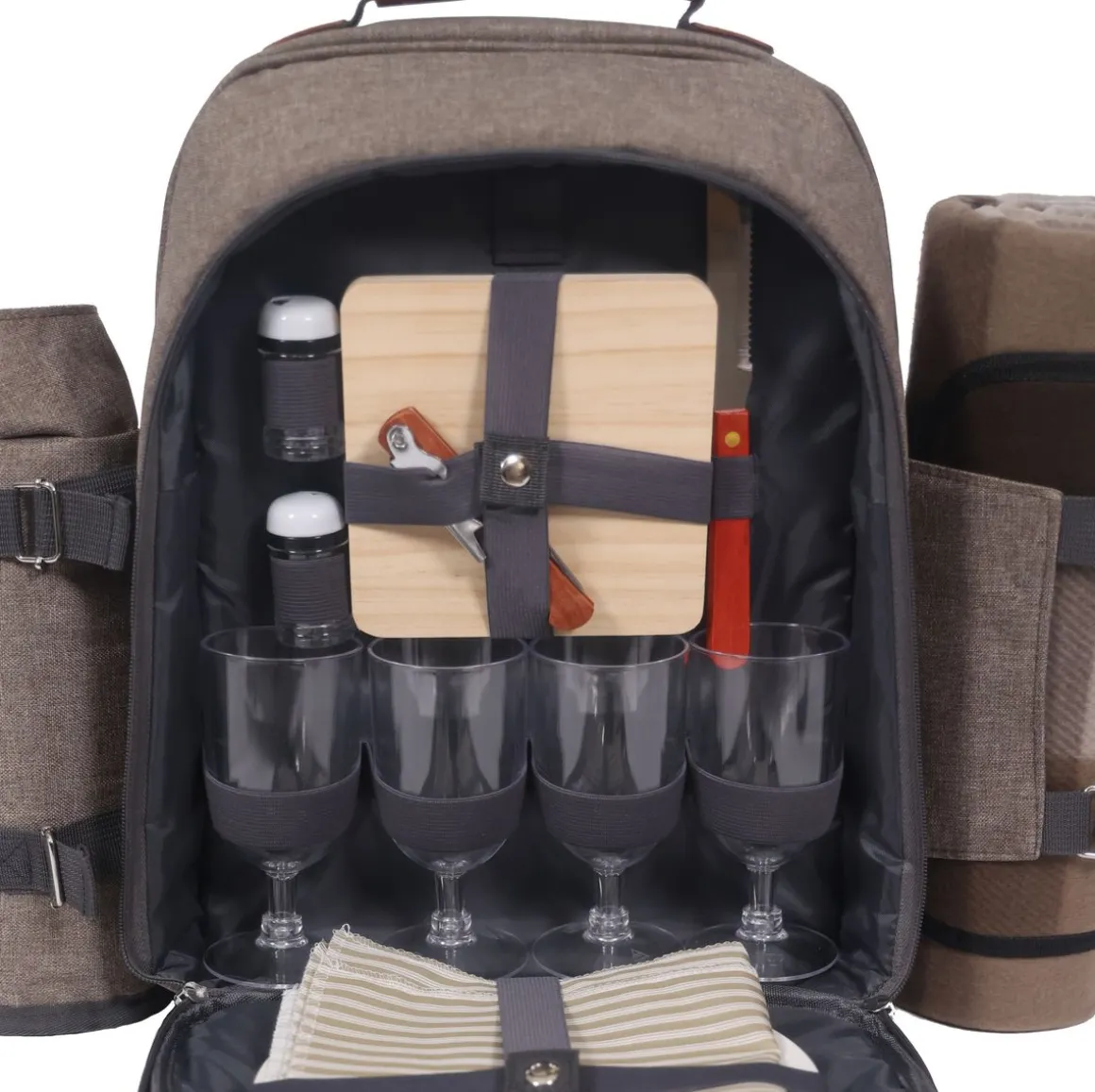 Picknick Rucksack Set für 4 Personen braun