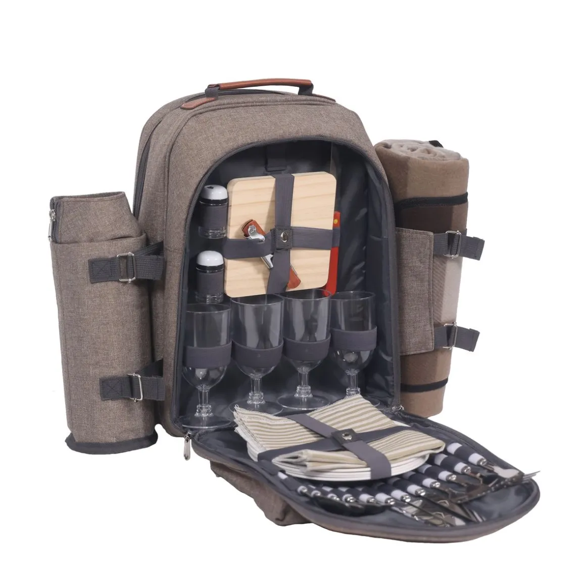 Picknick Rucksack Set für 4 Personen braun