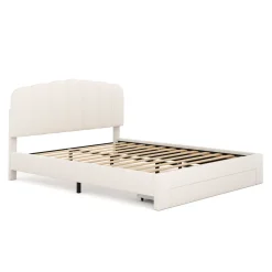 Polsterbett Bouclé ALBENA mit Schublade 160 x 200 cm creme