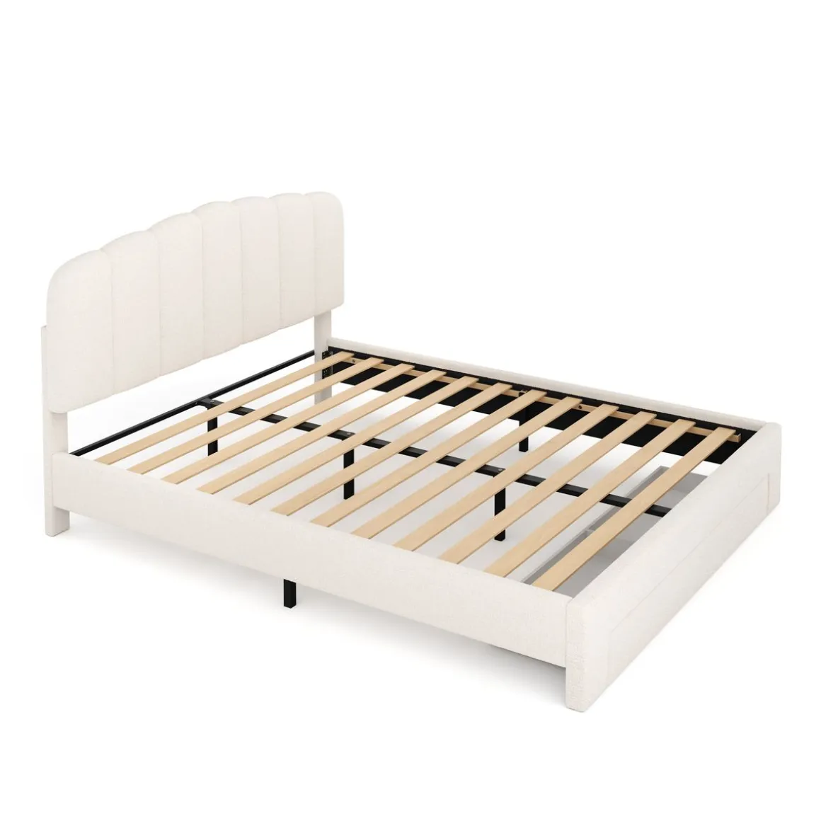 Polsterbett Bouclé ALBENA mit Schublade 160 x 200 cm creme