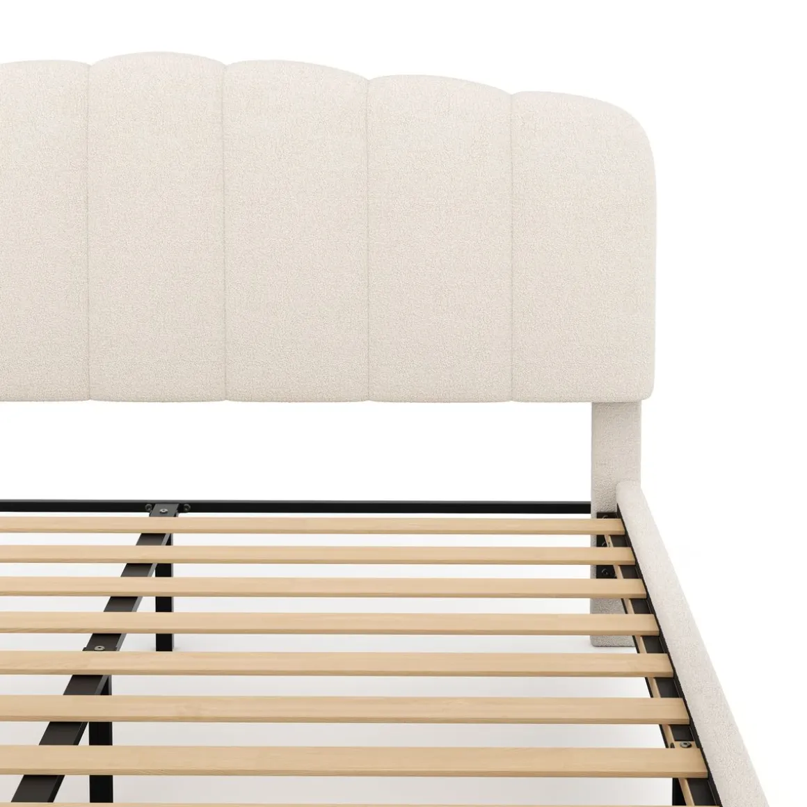 Polsterbett Bouclé ALBENA mit Schublade 160 x 200 cm creme