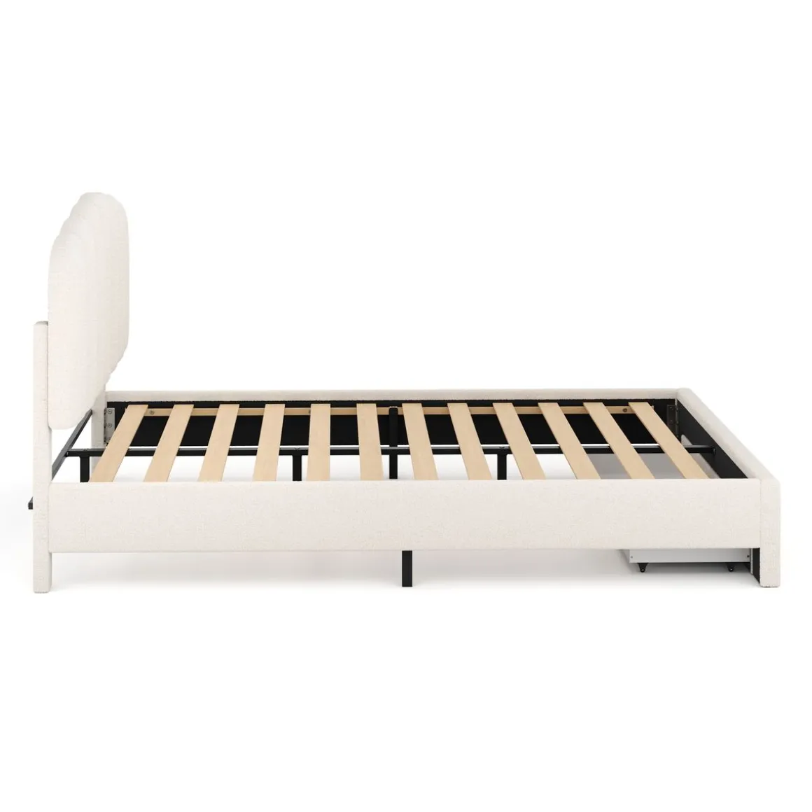 Polsterbett Bouclé ALBENA mit Schublade 160 x 200 cm creme
