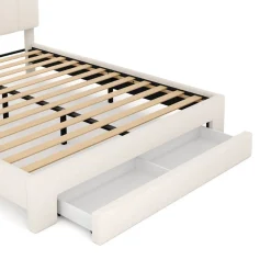 Polsterbett Bouclé ALBENA mit Schublade 160 x 200 cm creme