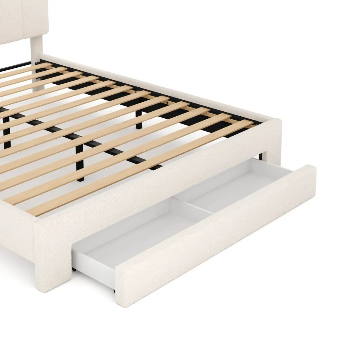 Polsterbett Bouclé ALBENA mit Schublade 160 x 200 cm creme