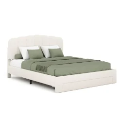 Polsterbett Bouclé ALBENA mit Schublade 160 x 200 cm creme