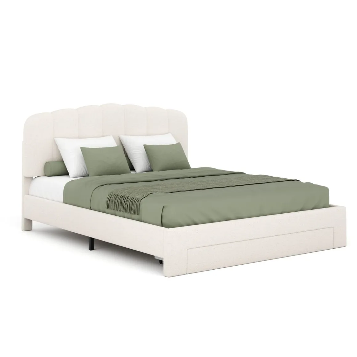 Polsterbett Bouclé ALBENA mit Schublade 160 x 200 cm creme