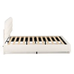 Polsterbett Bouclé KIRSTEN 160 x 200 cm creme