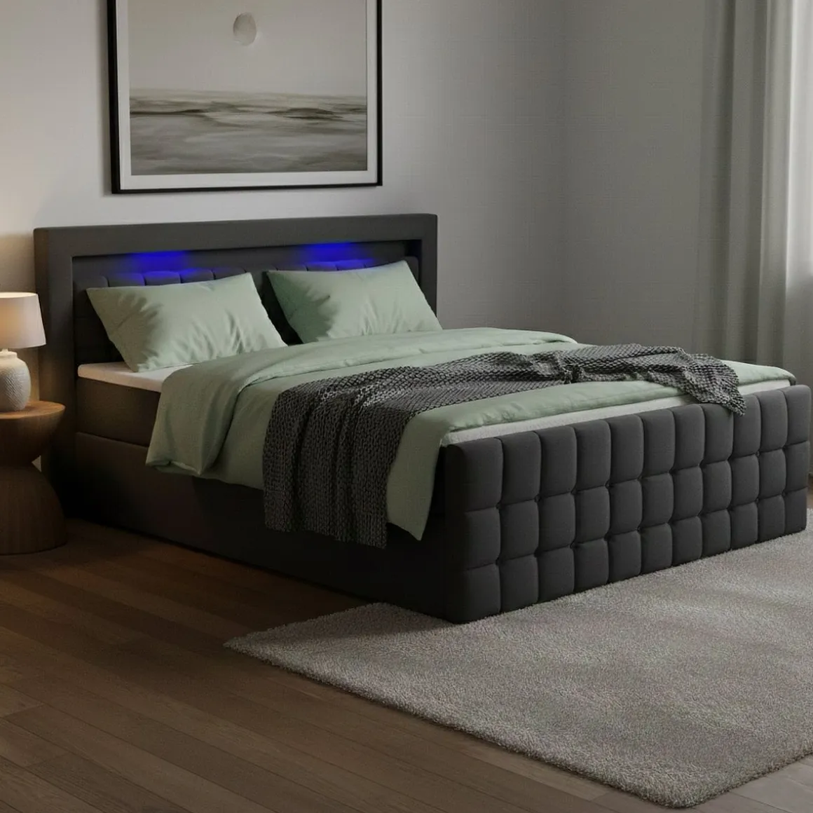 Polsterbett LED BEATA 180 x 200 cm anthrazit