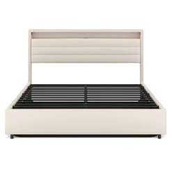 Polsterbett LED KAREN mit Stauraum 160 x 200 cm beige