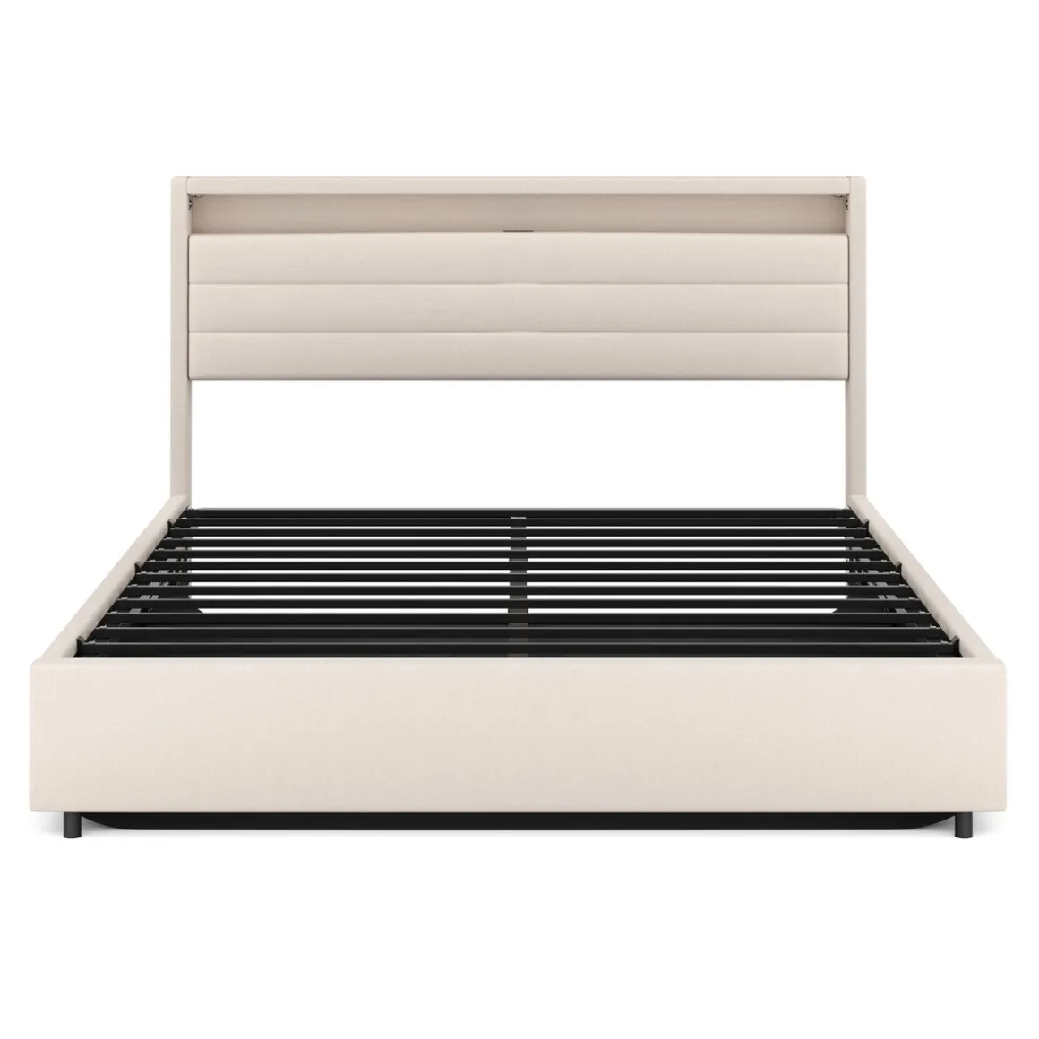 Polsterbett LED KAREN mit Stauraum 160 x 200 cm beige