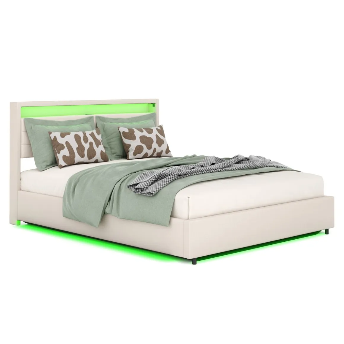 Polsterbett LED KAREN mit Stauraum 160 x 200 cm beige