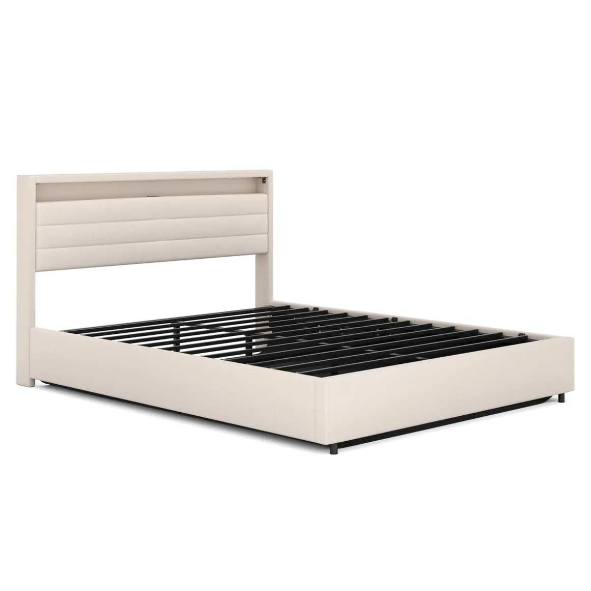 Polsterbett LED KAREN mit Stauraum 160 x 200 cm beige