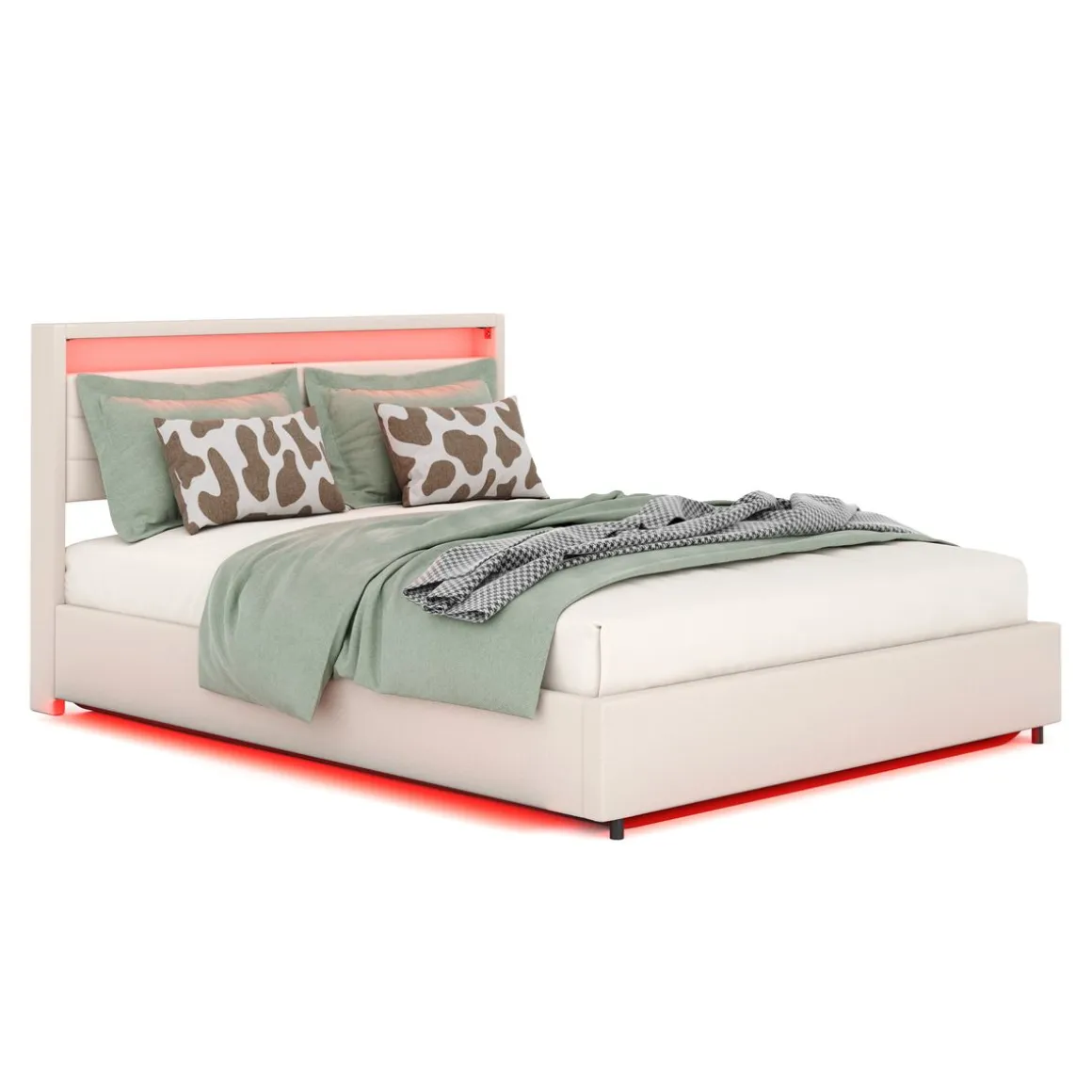 Polsterbett LED KAREN mit Stauraum 160 x 200 cm beige