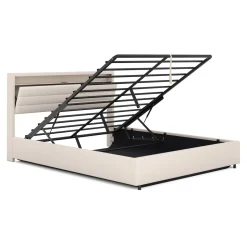 Polsterbett LED KAREN mit Stauraum 160 x 200 cm beige
