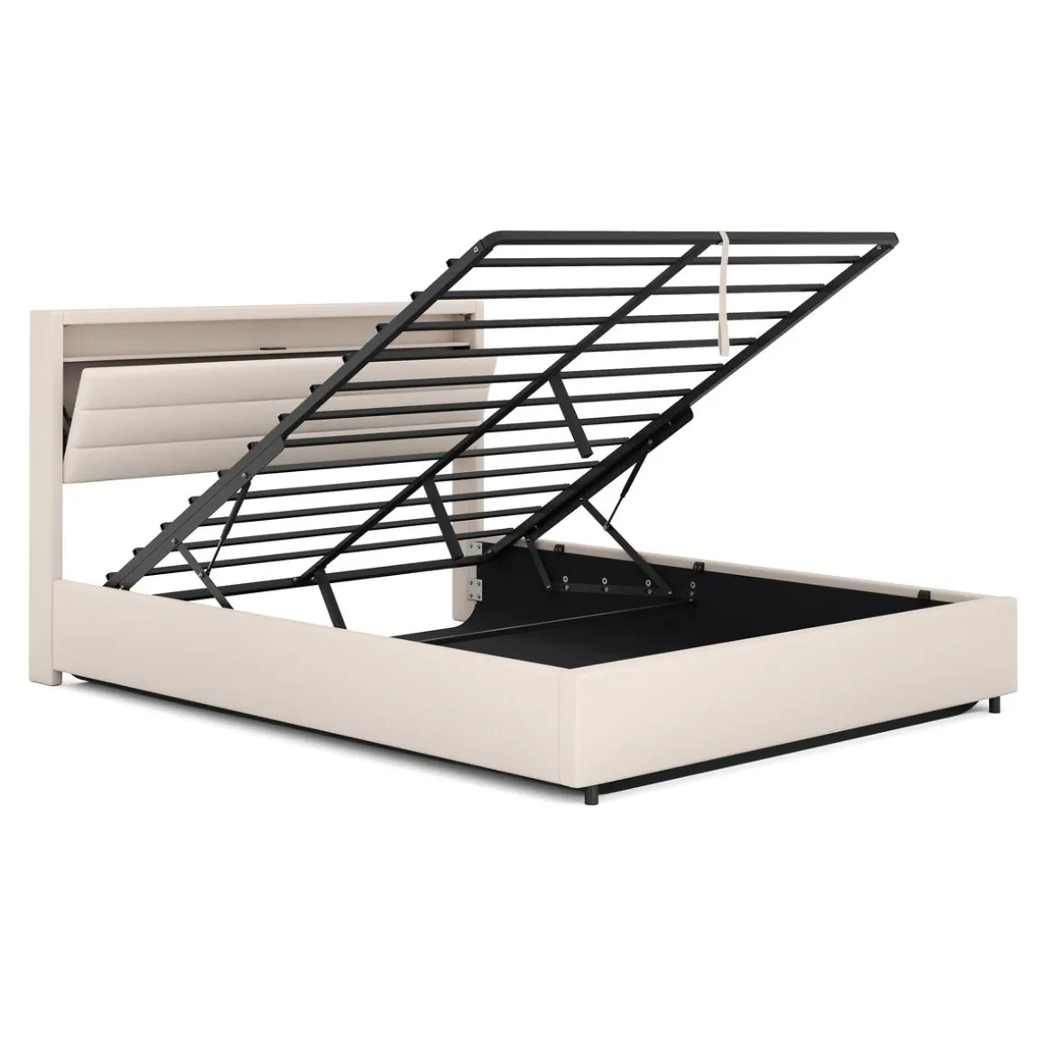Polsterbett LED KAREN mit Stauraum 160 x 200 cm beige