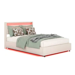 Polsterbett LED KAREN mit Stauraum 140 x 200 cm beige
