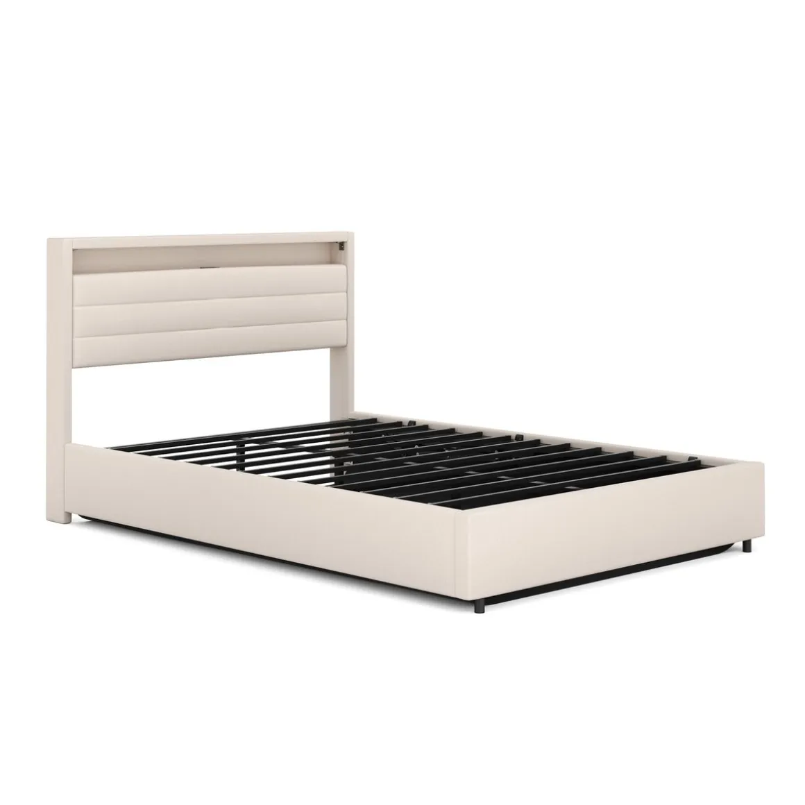 Polsterbett LED KAREN mit Stauraum 140 x 200 cm beige
