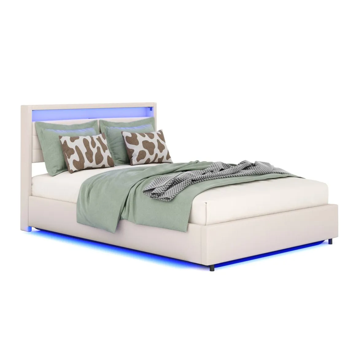 Polsterbett LED KAREN mit Stauraum 140 x 200 cm beige