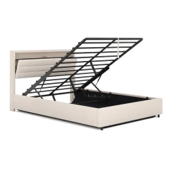 Polsterbett LED KAREN mit Stauraum 140 x 200 cm beige