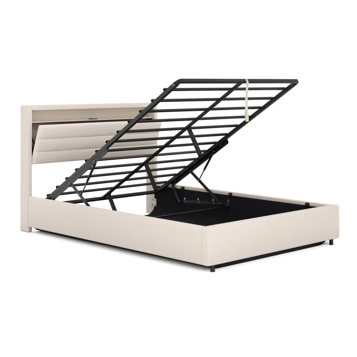 Polsterbett LED KAREN mit Stauraum 140 x 200 cm beige
