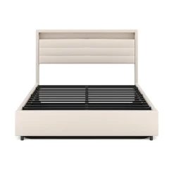Polsterbett LED KAREN mit Stauraum 140 x 200 cm beige