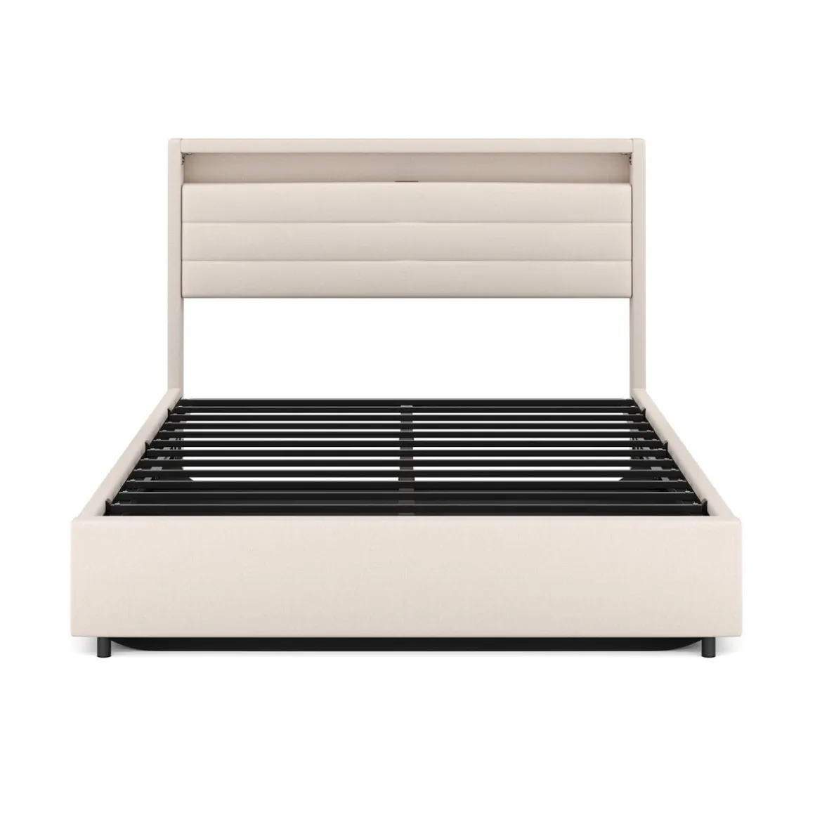 Polsterbett LED KAREN mit Stauraum 140 x 200 cm beige