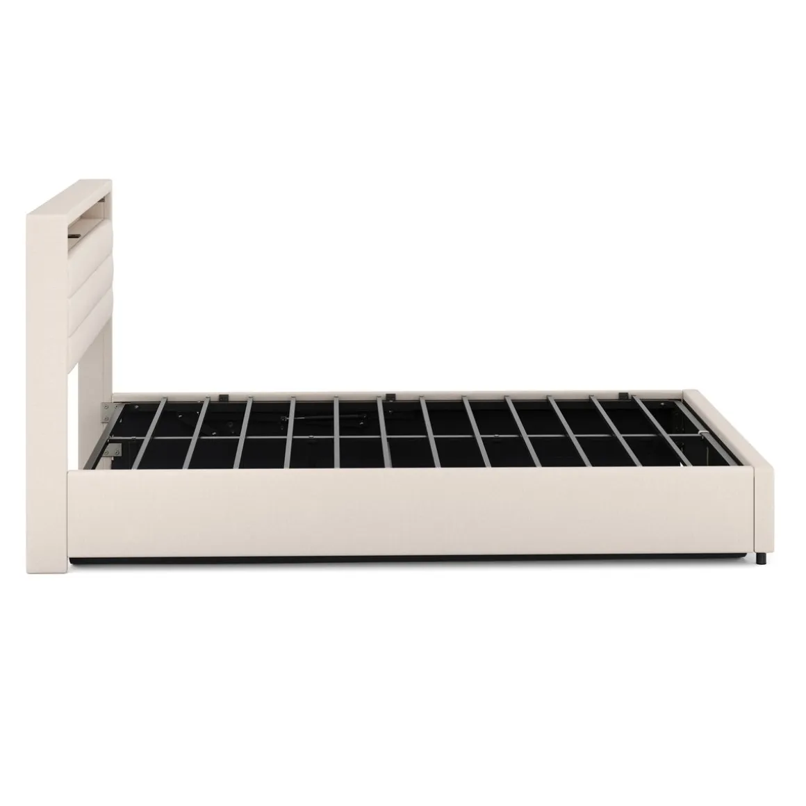 Polsterbett LED KAREN mit Stauraum 140 x 200 cm beige