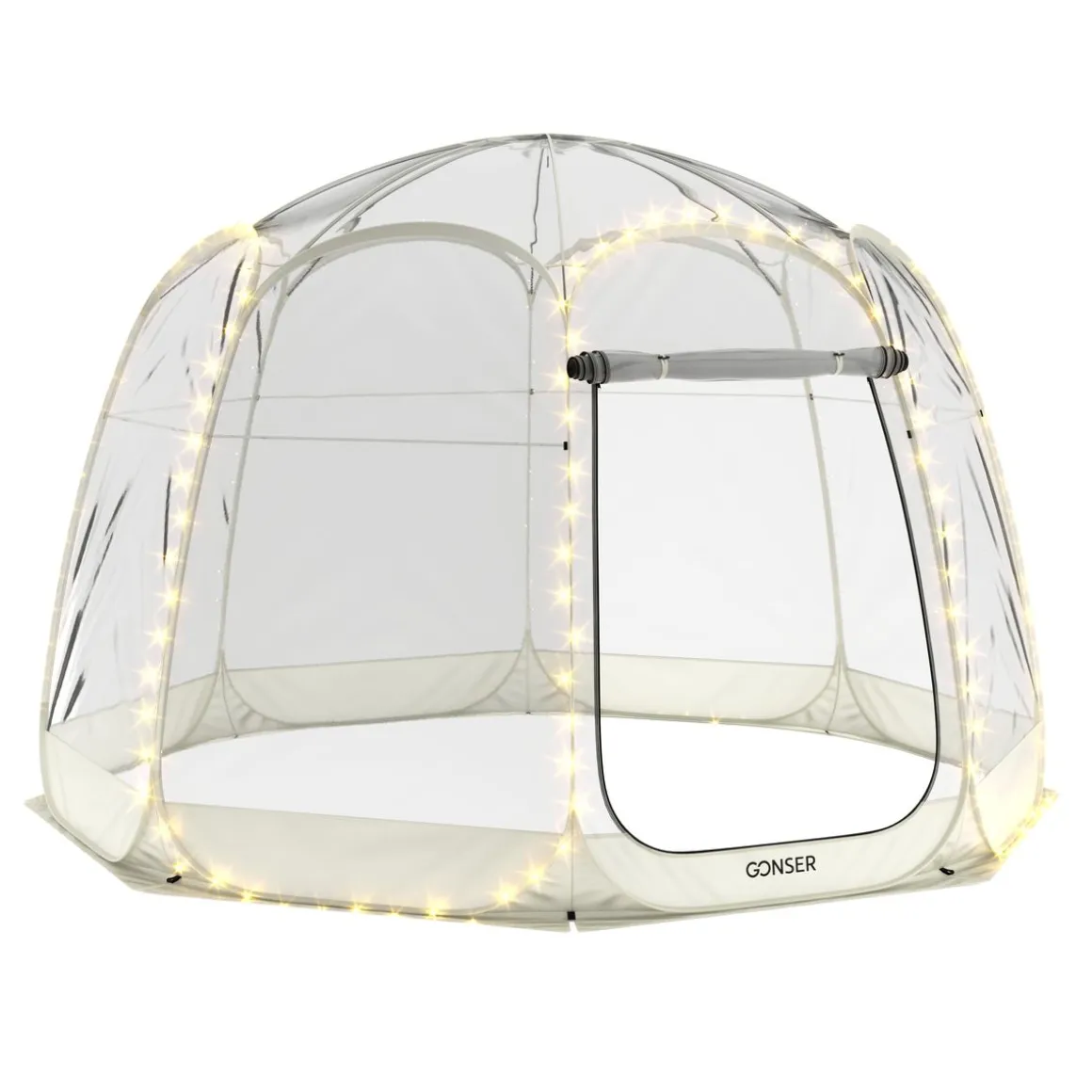 Pop-Up Bubble Zelt LED 8-10 Personen 3.8 m transparent/weiss