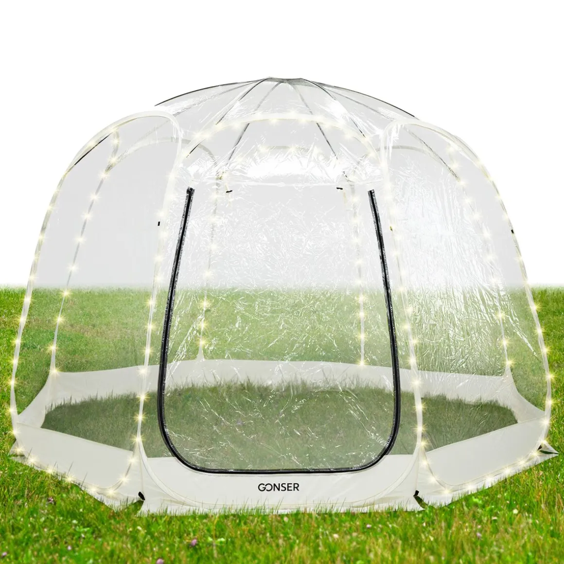 Pop-Up Bubble Zelt LED 8-10 Personen 3.8 m transparent/weiss