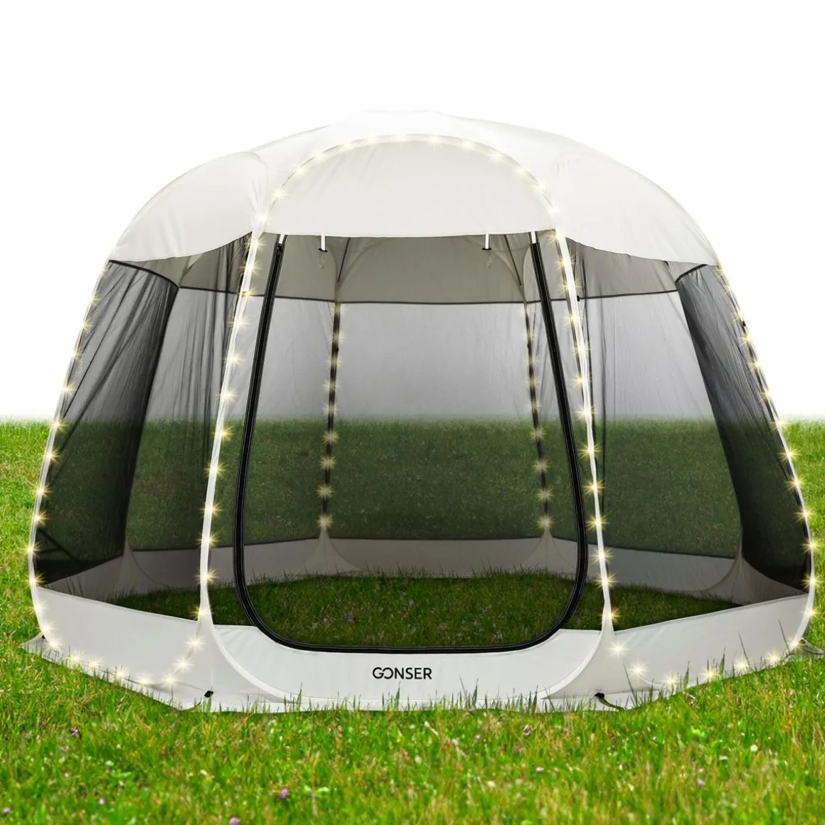Pop-Up Pavillon LED 8-10 Personen 4 x 3 m transparent/schwarz
