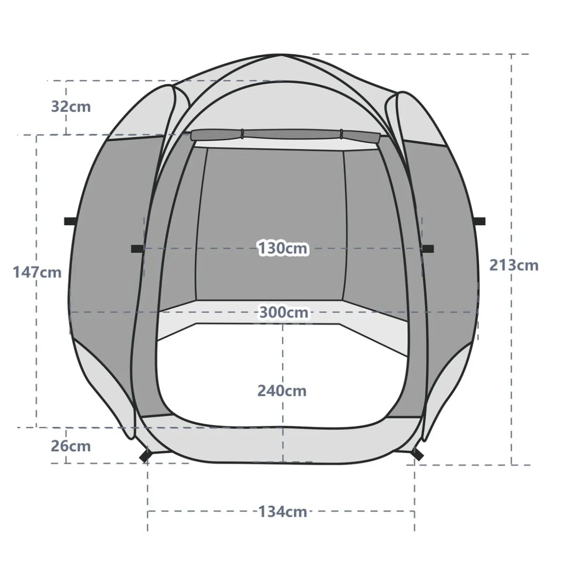 Pop-Up Pavillon LED 4-6 Personen 3 x 2 m transparent/schwarz
