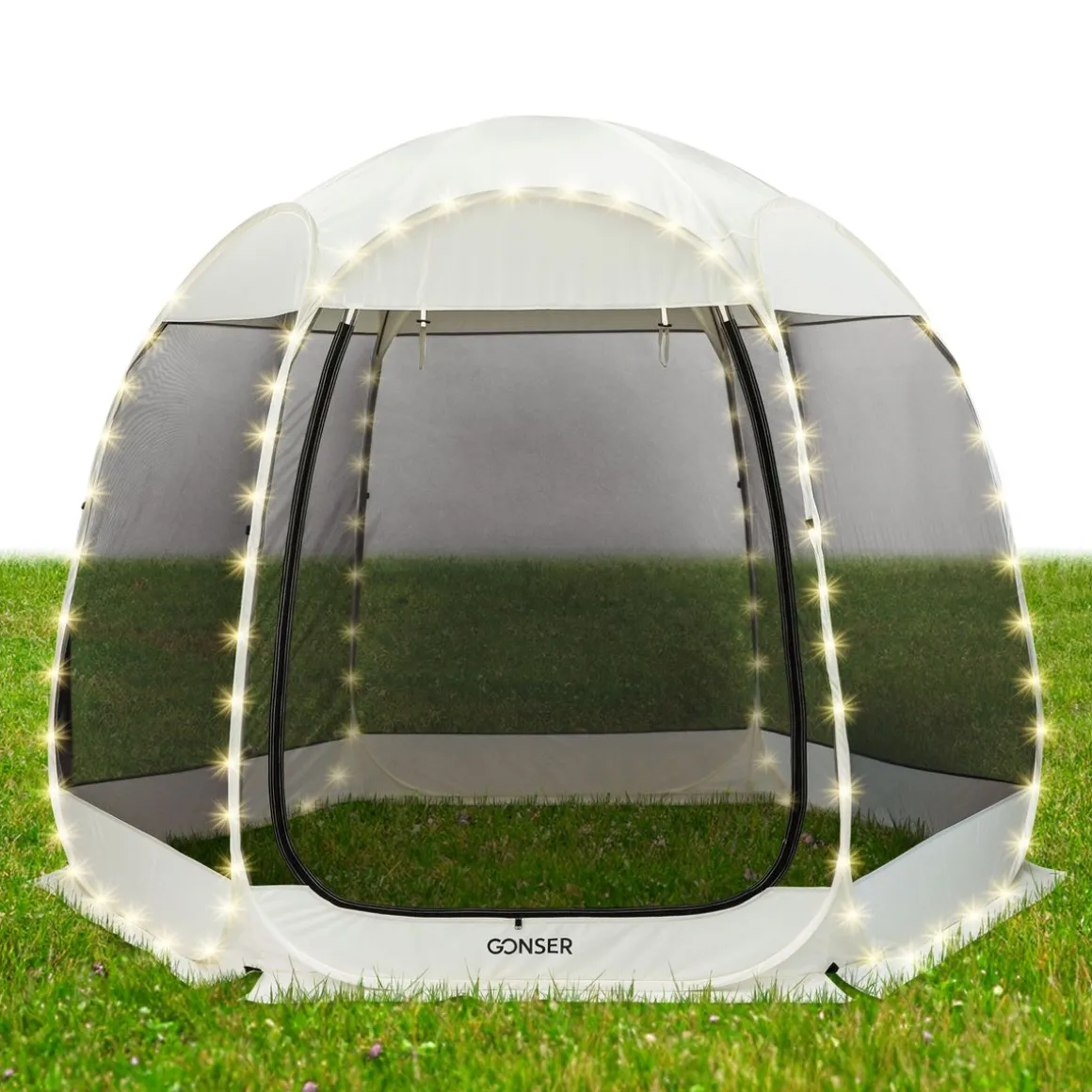 Pop-Up Pavillon LED 4-6 Personen 3 x 2 m transparent/schwarz