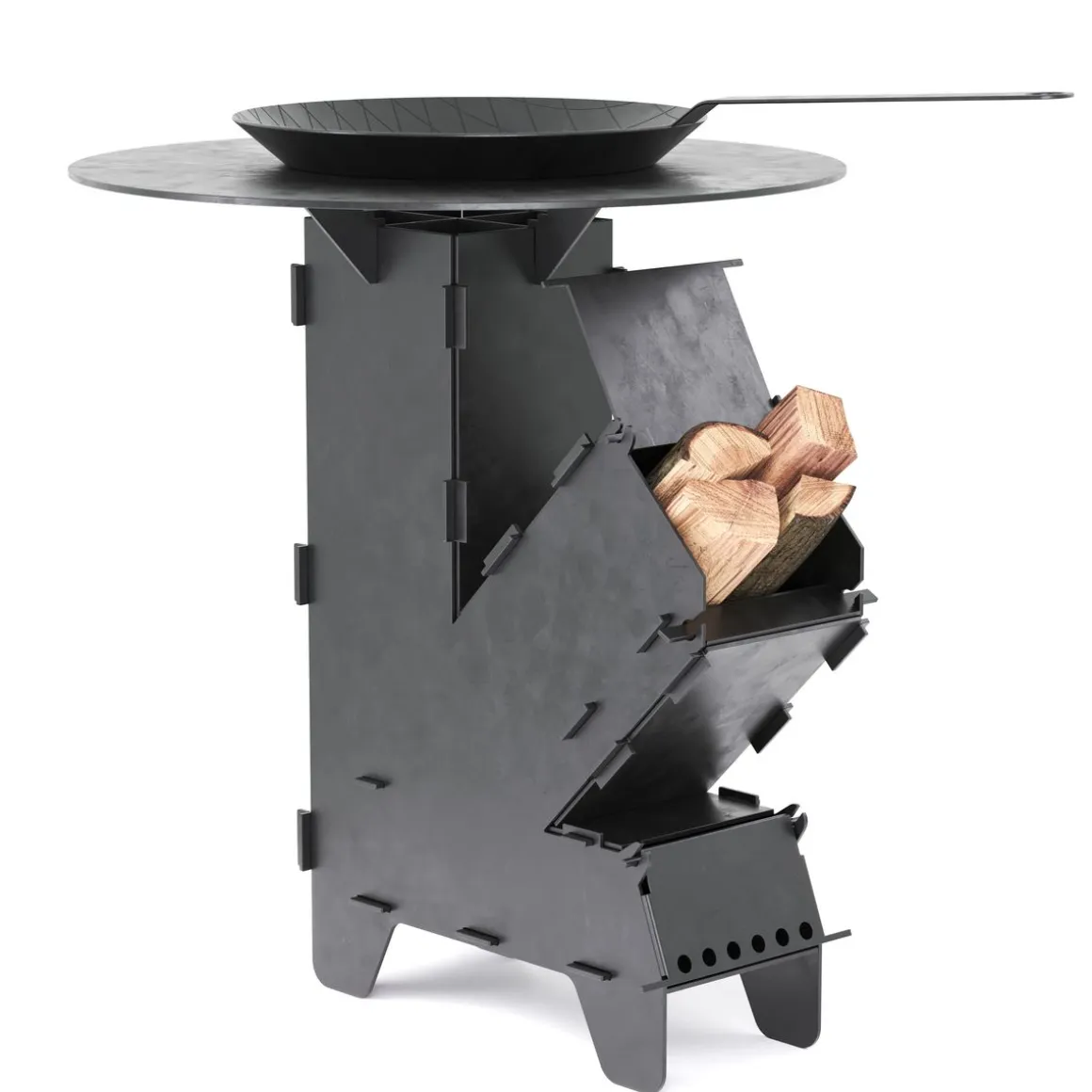Raketenofen mit Grillplatte und Pfanne 36 x 14 x 57 cm