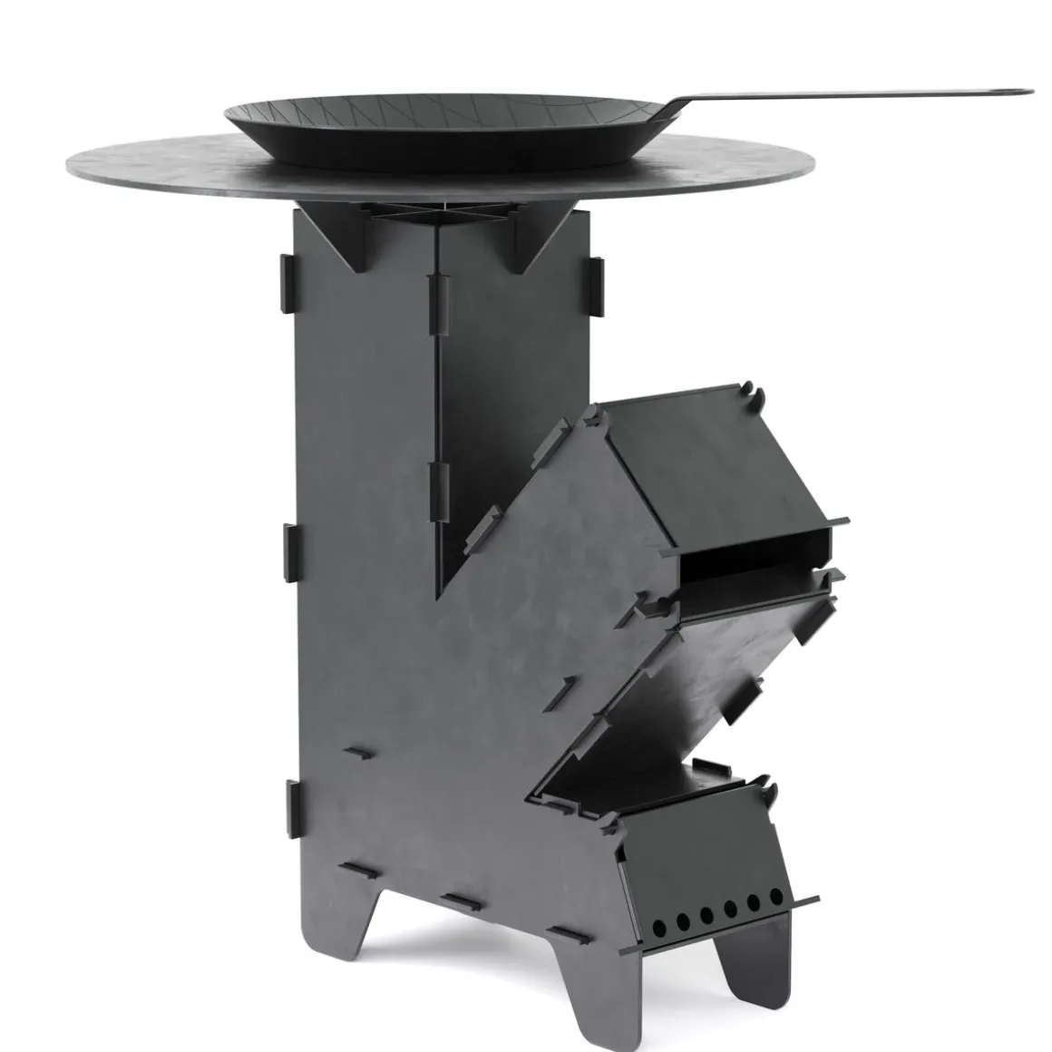 Raketenofen mit Grillplatte und Pfanne 36 x 14 x 57 cm