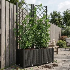 Rankgitter mit Blumenkasten Rattan 80 x 40 x 136 cm schwarz