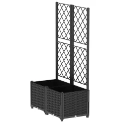 Rankgitter mit Blumenkasten Rattan 80 x 40 x 136 cm schwarz