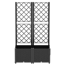 Rankgitter mit Blumenkasten Rattan 80 x 40 x 136 cm schwarz