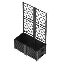 Rankgitter mit Blumenkasten Rattan 80 x 40 x 136 cm schwarz