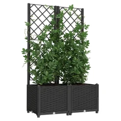 Rankgitter mit Blumenkasten Rattan 80 x 40 x 136 cm schwarz