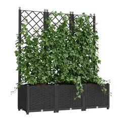 Rankgitter mit Blumenkasten Rattan 120 x 40 x 136 cm schwarz